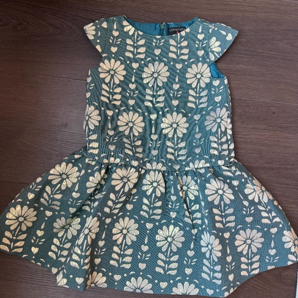 Girls' cap-sleeve dress in jacquard floral